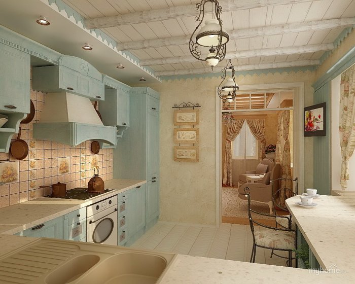Натяжные потолки на кухне в стиле Прованс