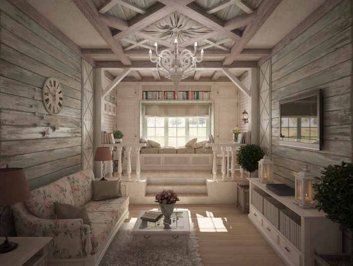 Интерьер в стиле Прованс в деревянном доме