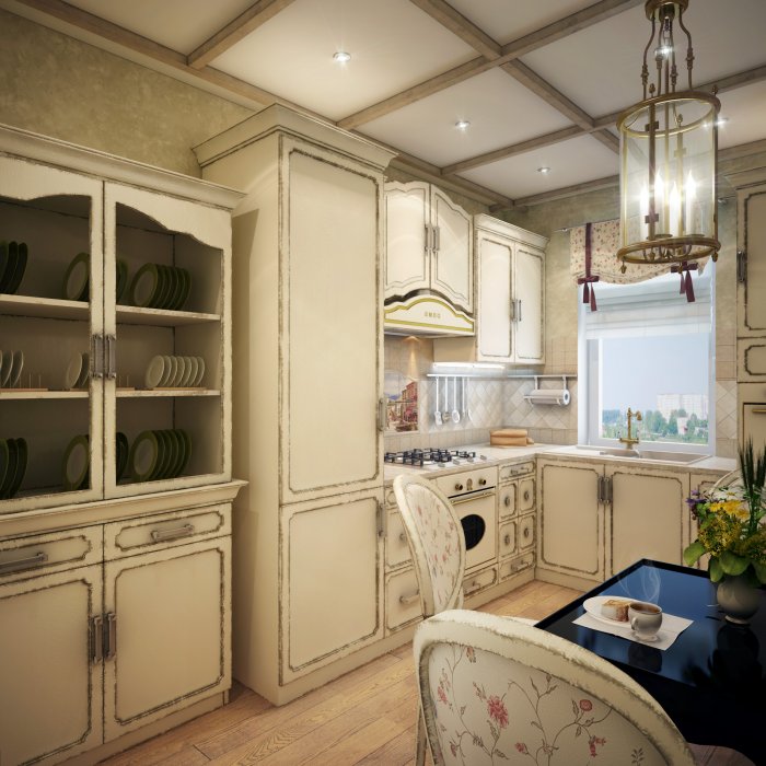 Большая кухня в стиле Прованс