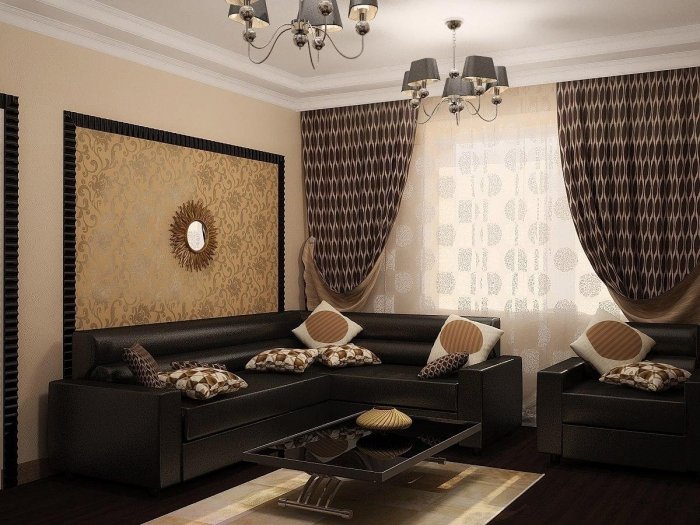 Коричневые шторы в интерьере