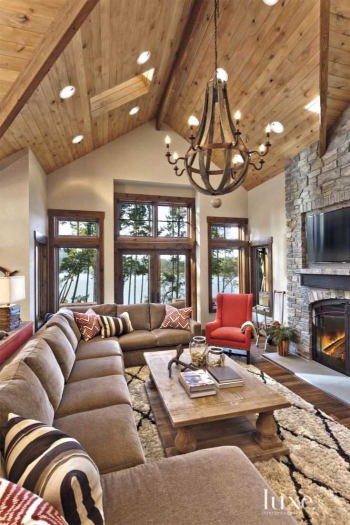 Гостиная в деревянном доме интерьер