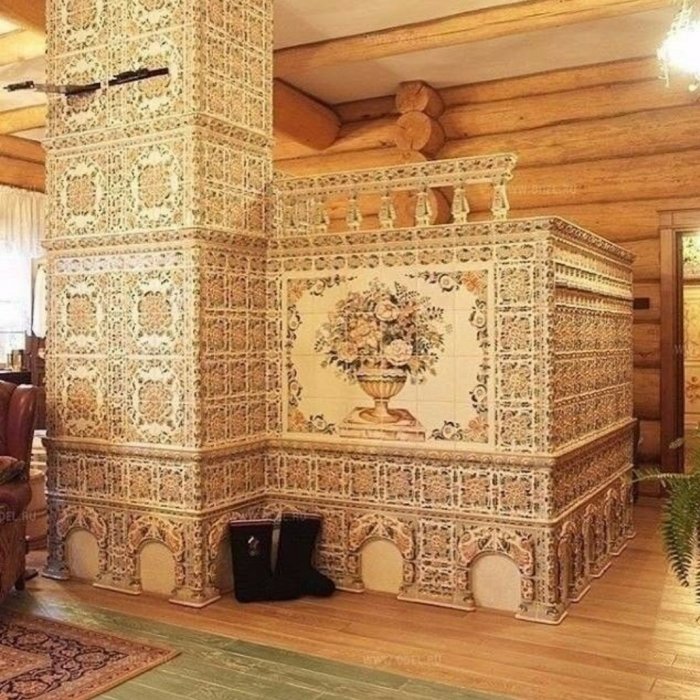 Русский стиль интерьера изразцовая печь