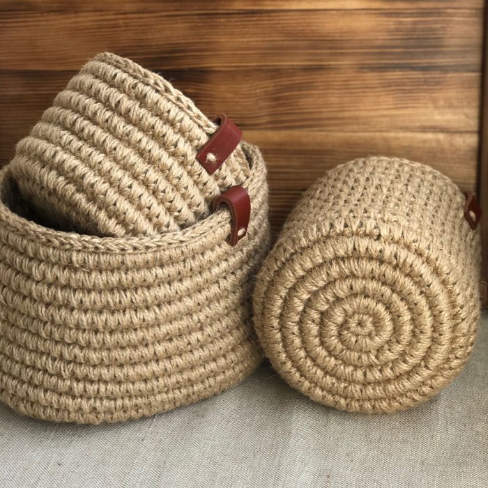 Корзины из джута крючком