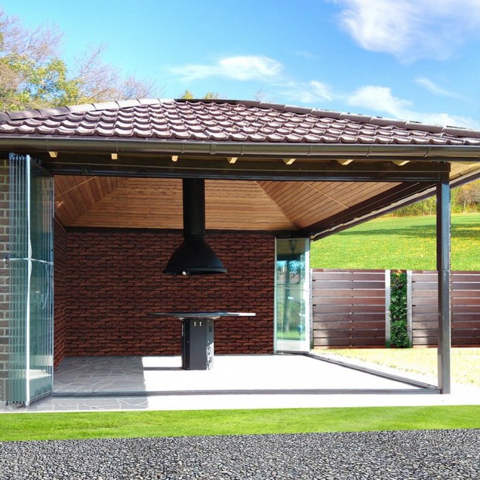 Остекленные беседки с барбекю