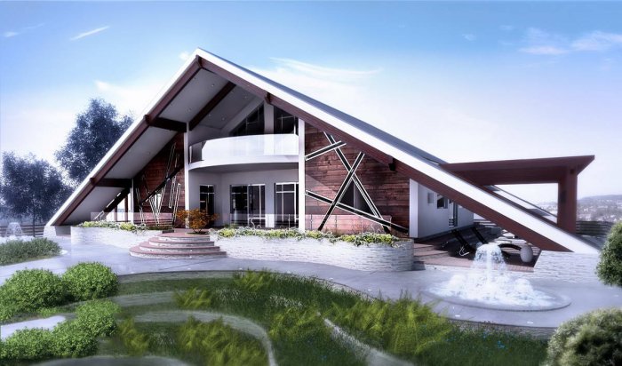 Современный дом с двухскатной крышей