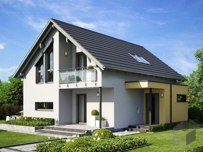 Красивый дом с двускатной крышей