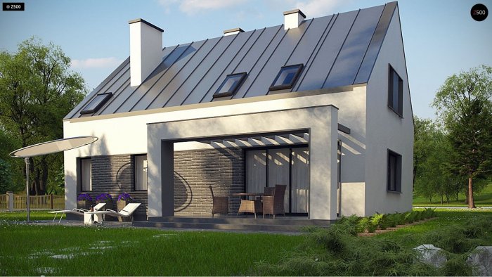 Стильный дом с двускатной крышей