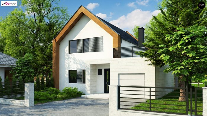 Двухэтажный коттедж с двускатной крышей
