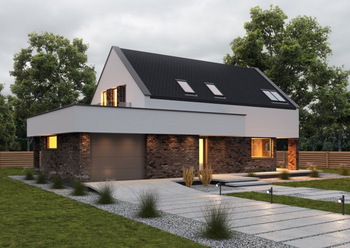 Дом Модерн с двускатной крышей