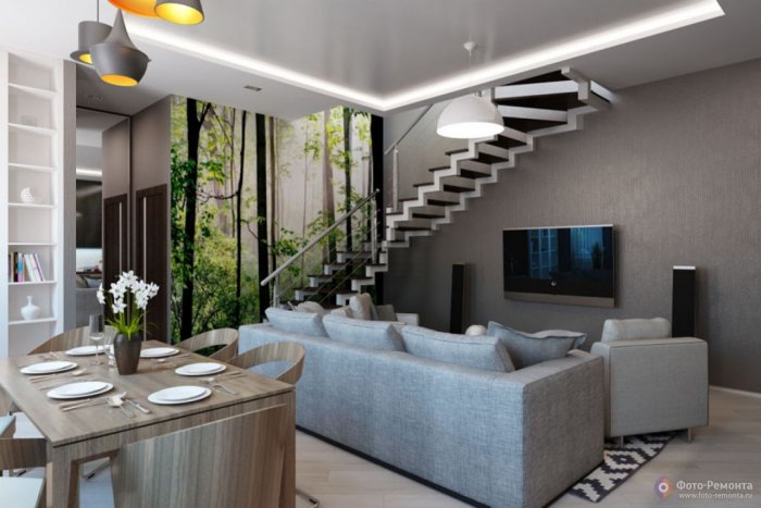 Интерьер гостиной в таунхаусе