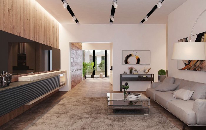 Гостиная в минималистическом стиле дерево