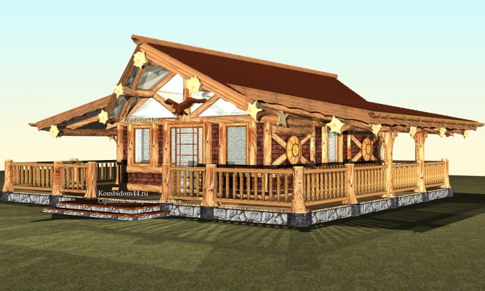 Бревенчатая баня 3 на 3 с верандой пост энд Бим