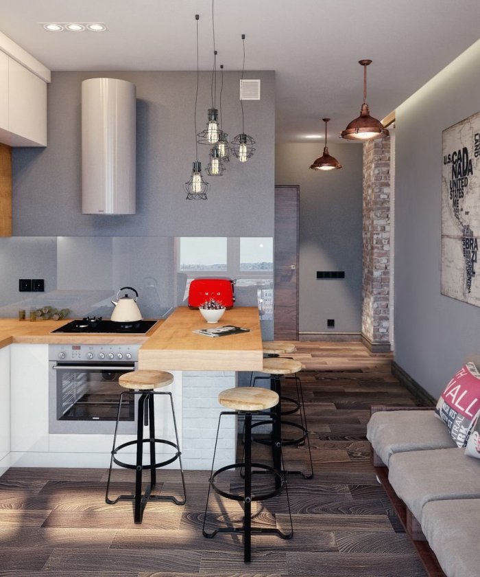 Кухня в лофт студии 20 кв.м