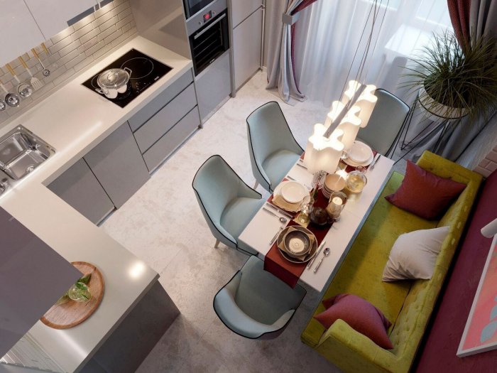 Планировка кухни 9 метров с диваном