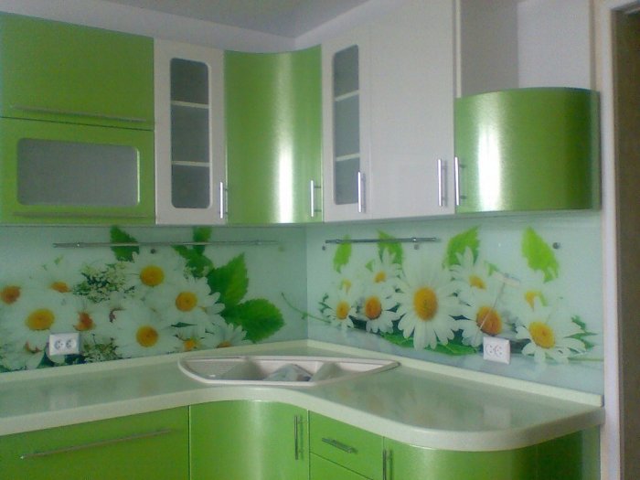 Зелёная кухня с ромашками