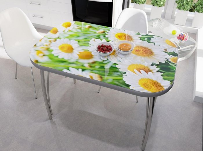 Кухонный стол Вавилон 1200х800 со стеклом овальный