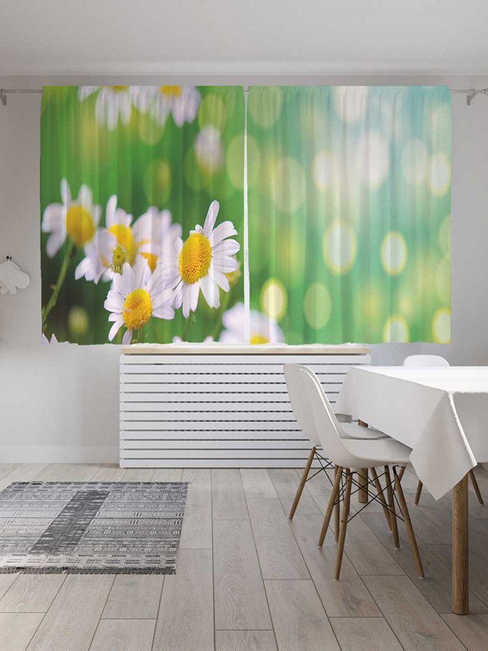 Кухонные шторы с ромашками