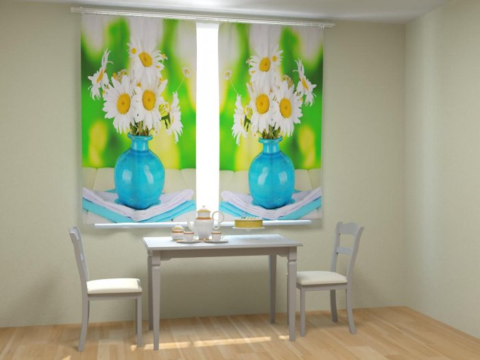 Кухонные шторы с ромашками