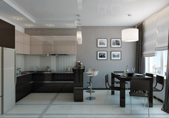 Г-образная кухня-гостиная