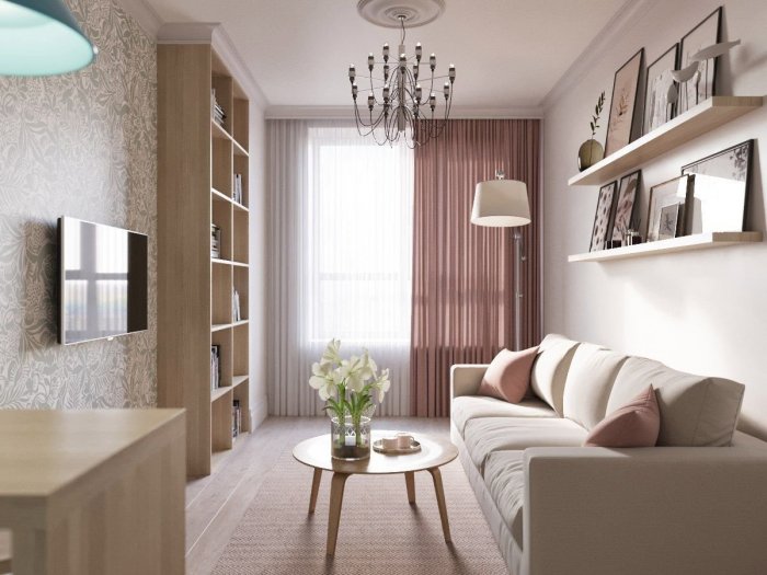 Уютная гостиная в светлых тонах