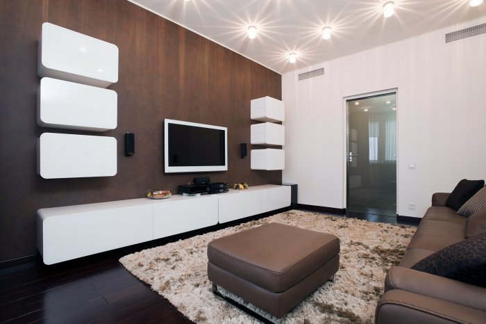 Гостиная с темным полом