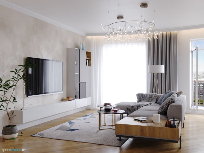 Гостиная светлые обои почти белые