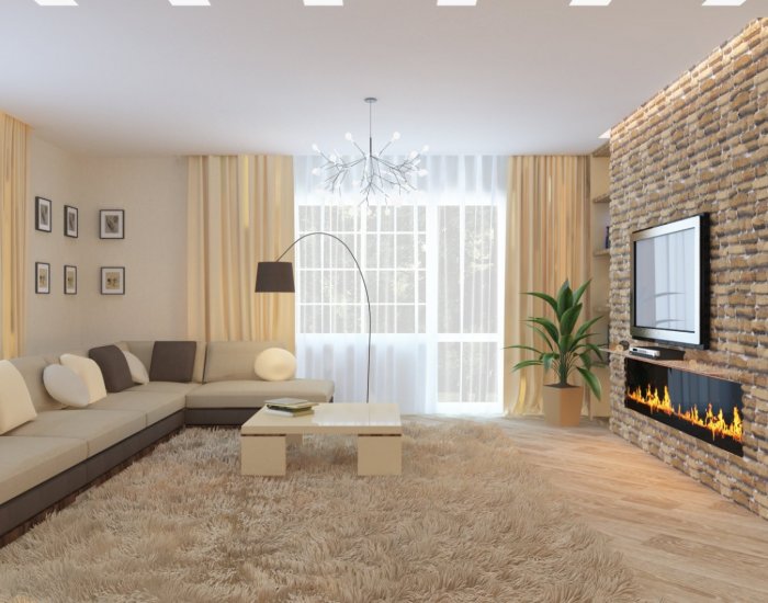 Дизайн зала со светлым диваном