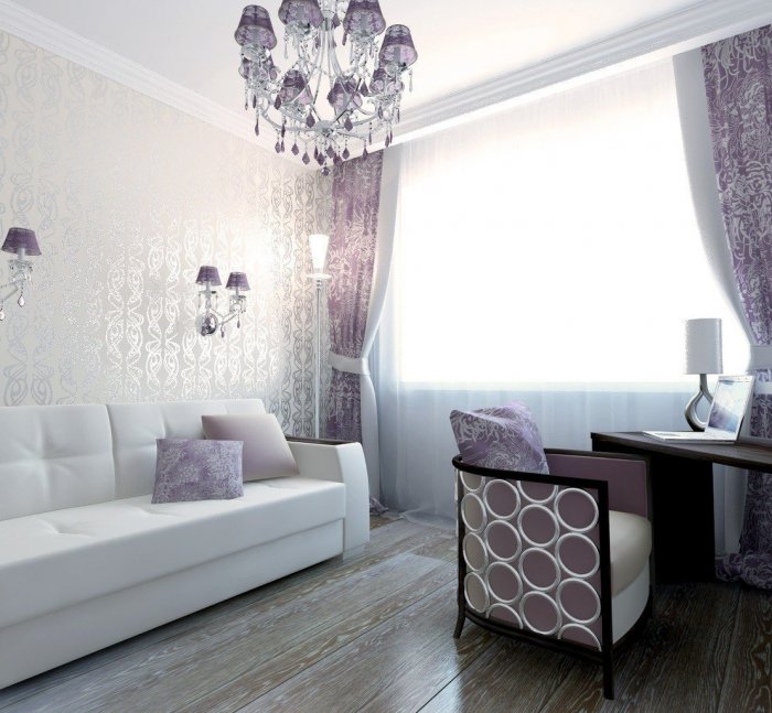 Зал с серыми обоями