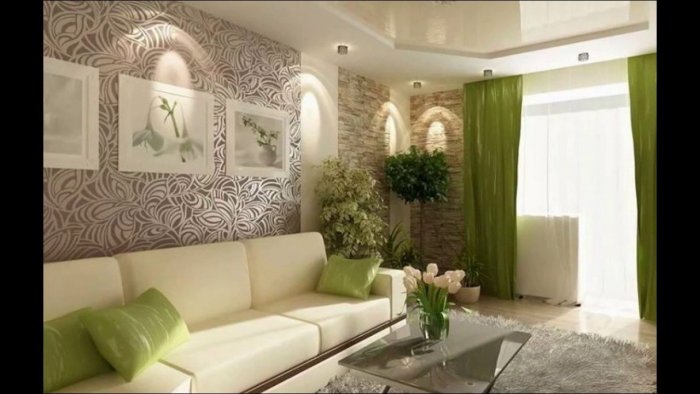 Гостиная в бежево зеленых тонах