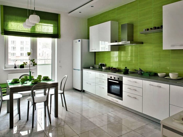 Кухня в бело зеленом цвете
