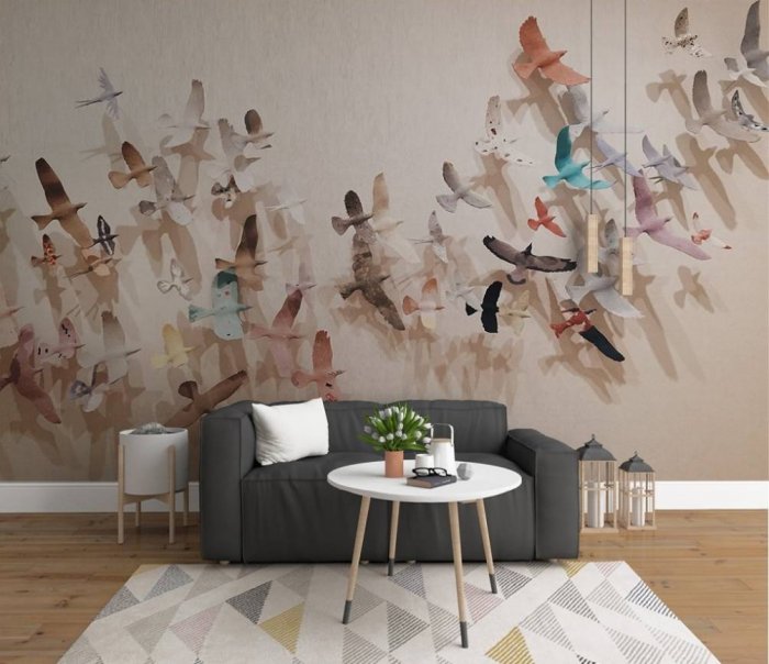 Птицы на стене в интерьере
