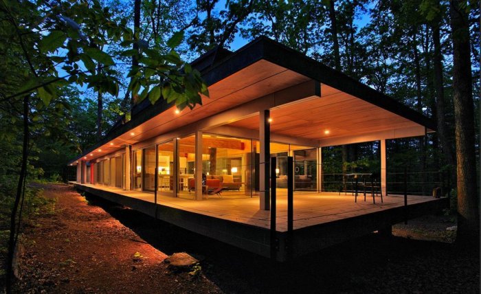 Одноэтажный дом стекло