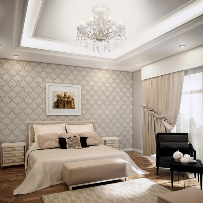 Спальня в классическом стиле в светлых тонах