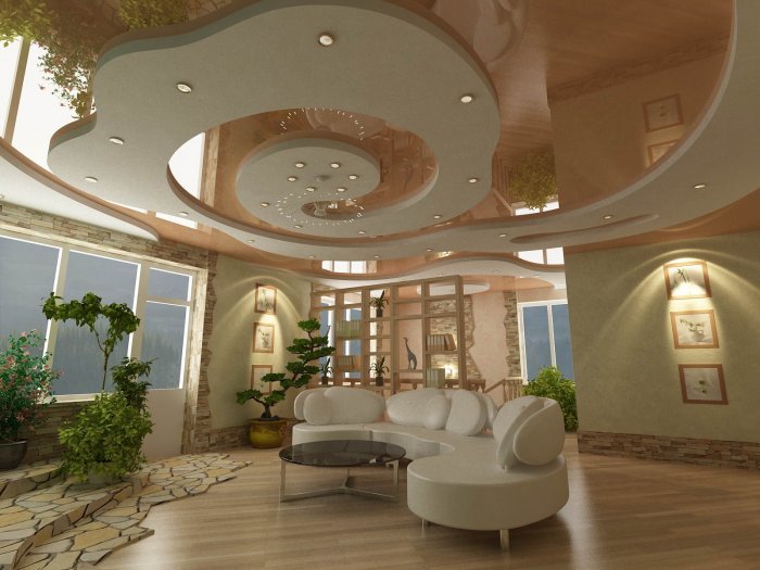 Красивый потолок в частном доме
