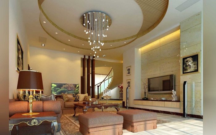 Потолок из гипсокартона в гостиной
