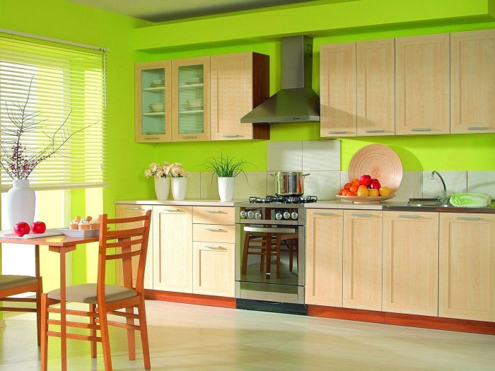 Салатовые обои на кухне