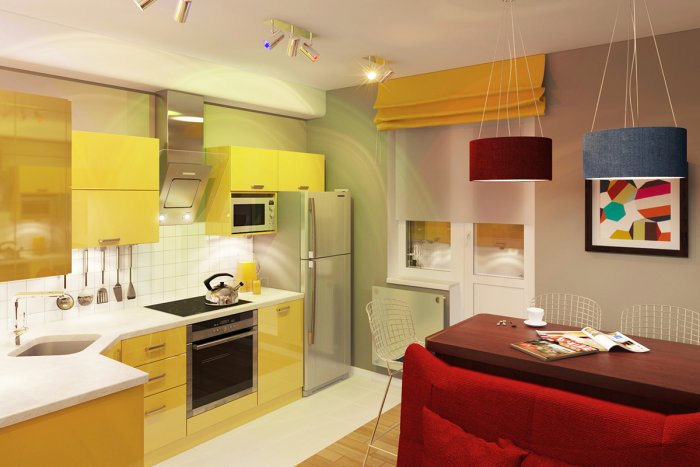 Горчичный цвет в интерьере кухни