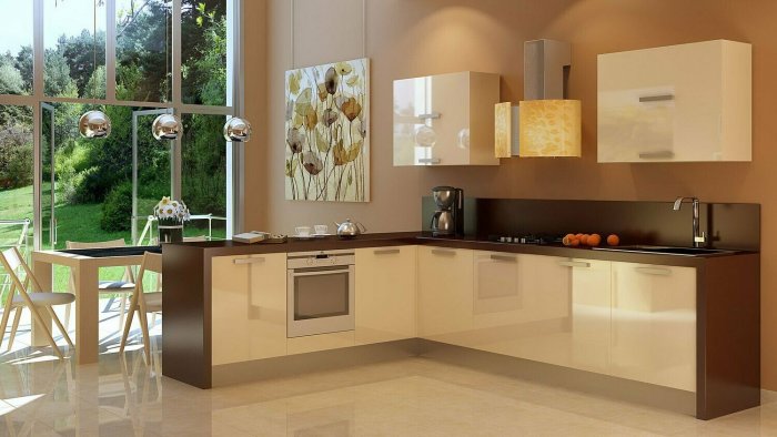 Кухонный гарнитур песочного цвета