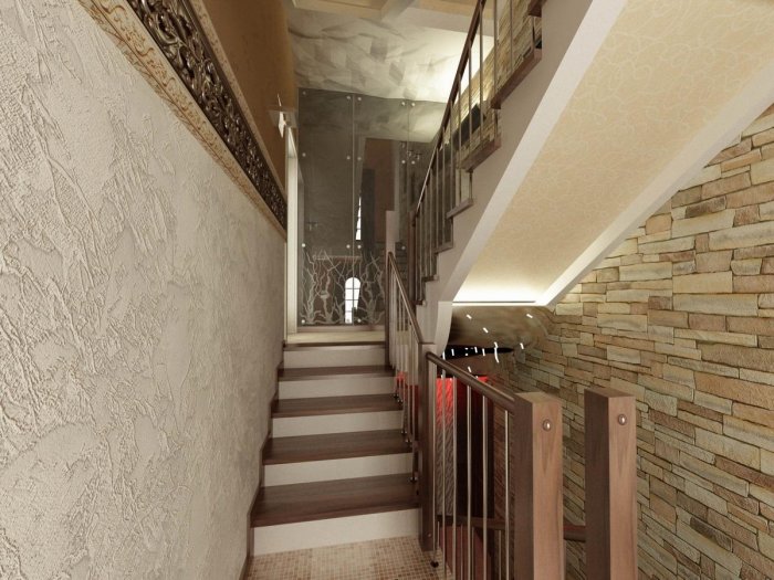 Отделка стен лестничного марша