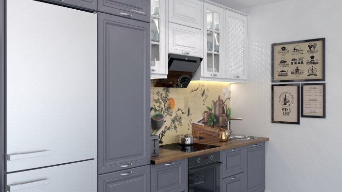 Кухня с белым холодильником