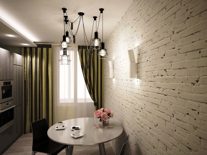 Декоративный кирпич в интерьере кухни