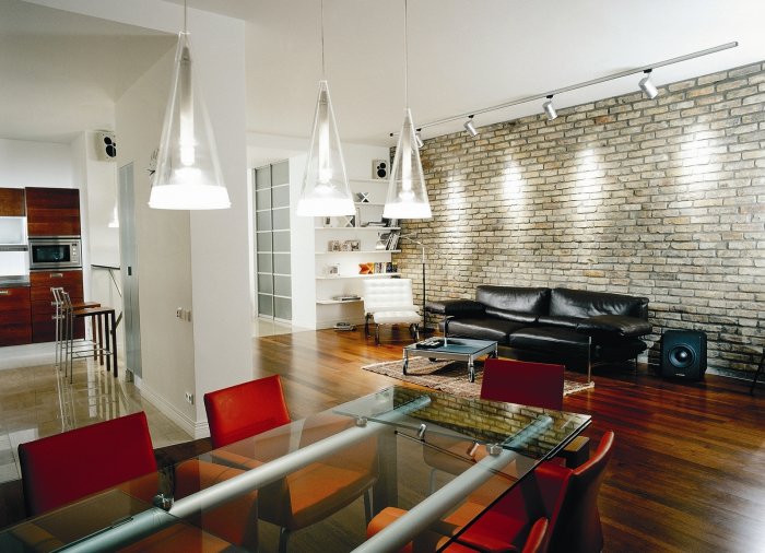 Светильники в стиле лофт в интерьере гостиной