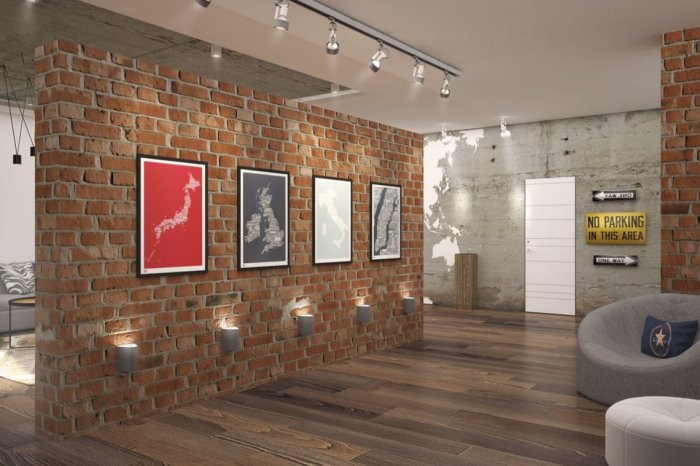 Интерьеры магазинов с кирпичными стенами