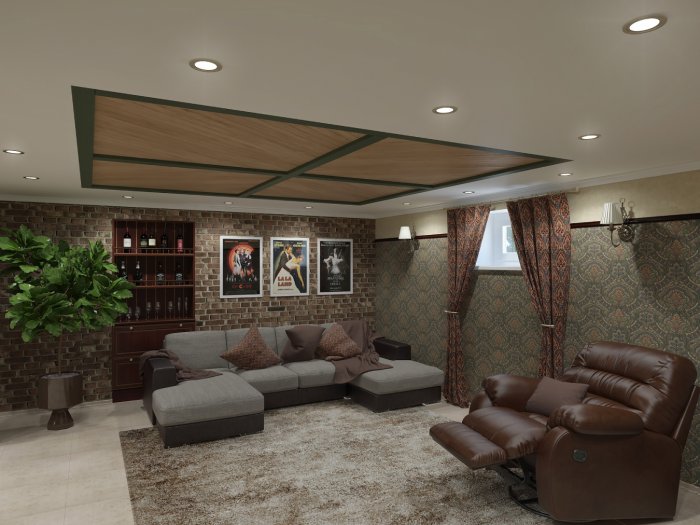 Интерьер комнаты в цокольном этаже