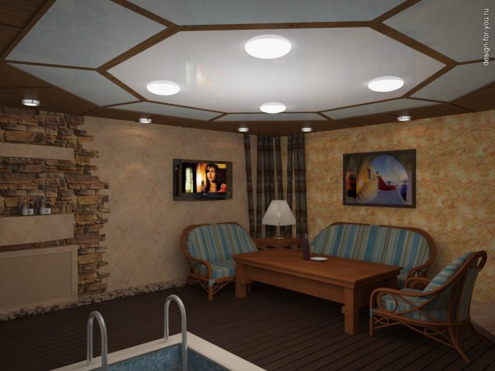 Интерьер сауны с комнатой
