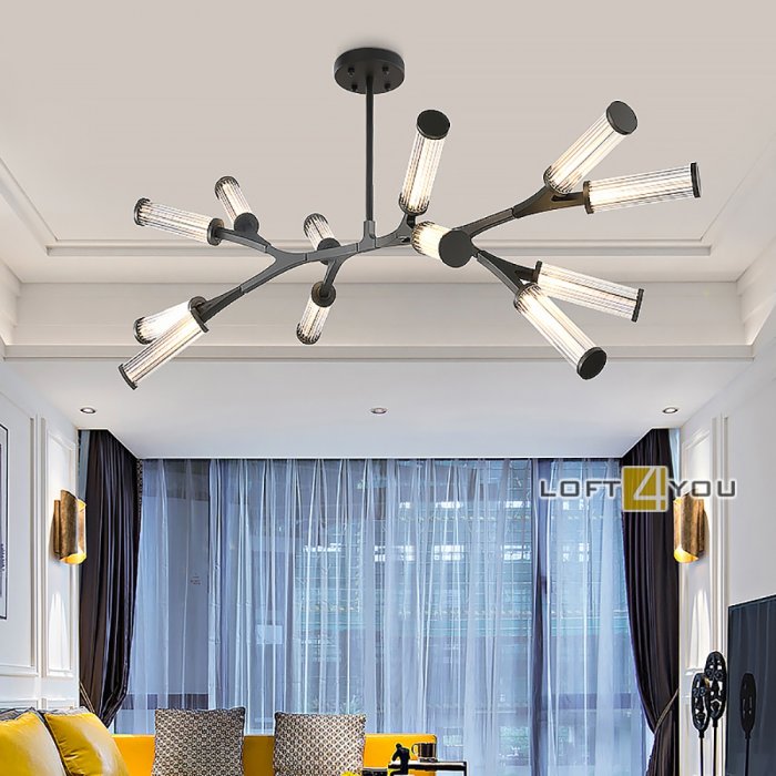 Люстра паук в интерьере гостиной