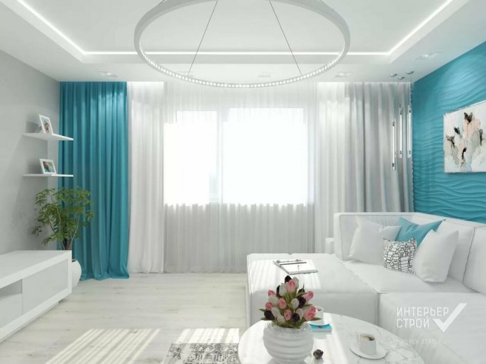 Бело бирюзовая гостиная