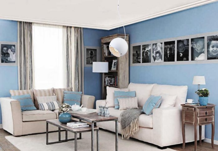 Гостиная в бежево голубых тонах