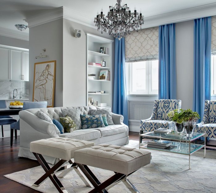 Гостиная в серо голубых тонах