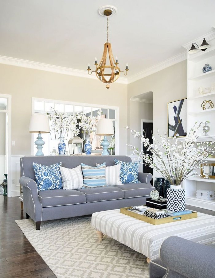 Гостиная в серо голубых тонах